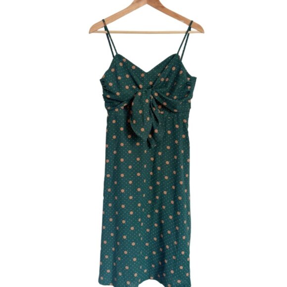 Lush Dresses & Skirts - Lush | Midi Green Gold Polka Dot Tie Front Dress Size S